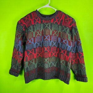 Vintage Woolrich Mens 100% Wool Sweater L Multicolor Red Green Blue Geometric